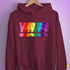 Distressed Gilbert Baker LGBTQ Pride Exclamation Points Hoodie - Maroon